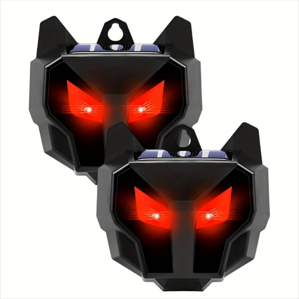 2 packs red sun night animal repellent with red LED lightsBlinking Lights Drive Away Raccoon,Deer, Skunk, Cat, Coyote from Yard Farm andChicken Coops