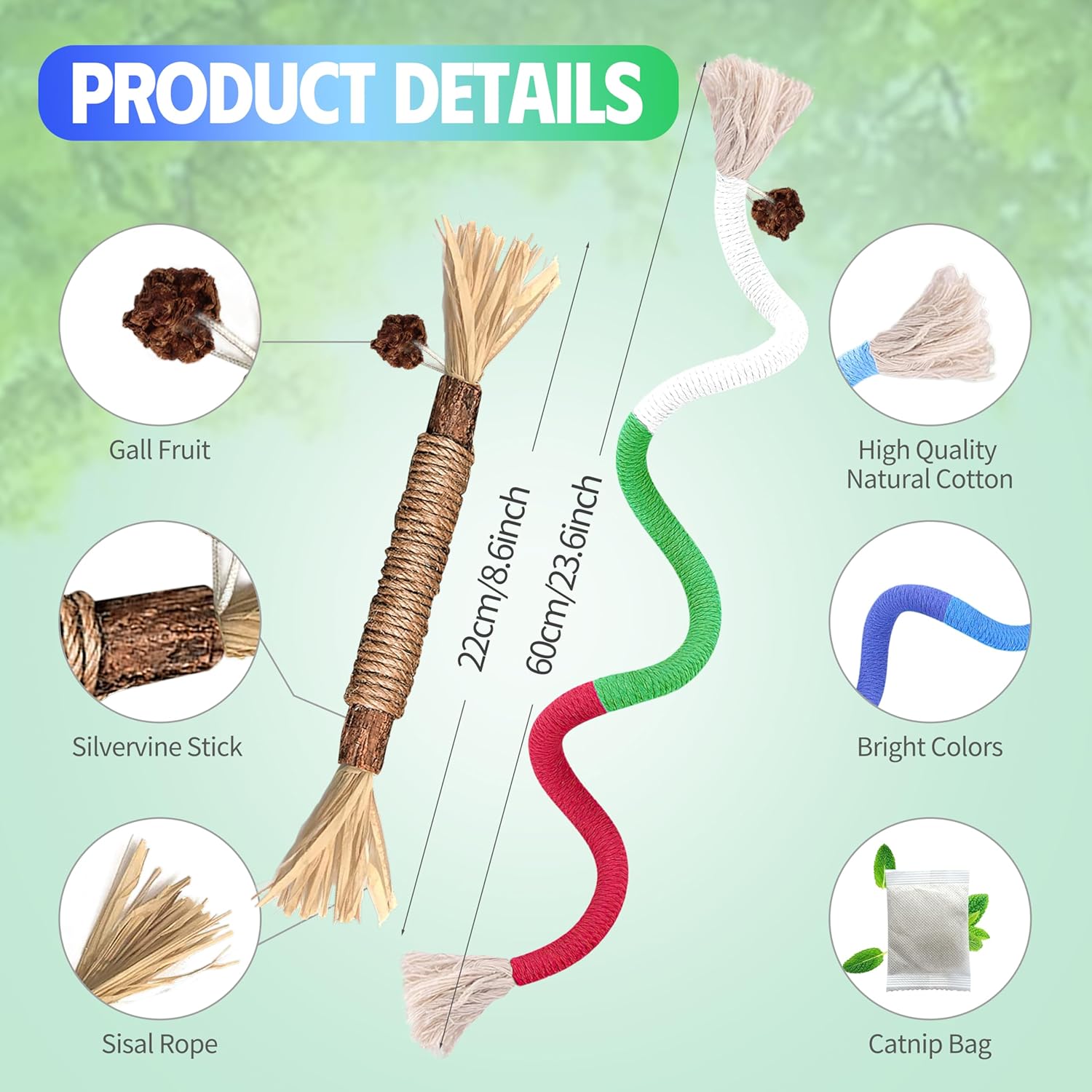 9 Pcs Cat Chew Rope Toys with Natural Catnip, Interactive Teeth Cleaning Toys for Indoor Cats, Silvervine & Sisal Kitty Toys for All Breeds