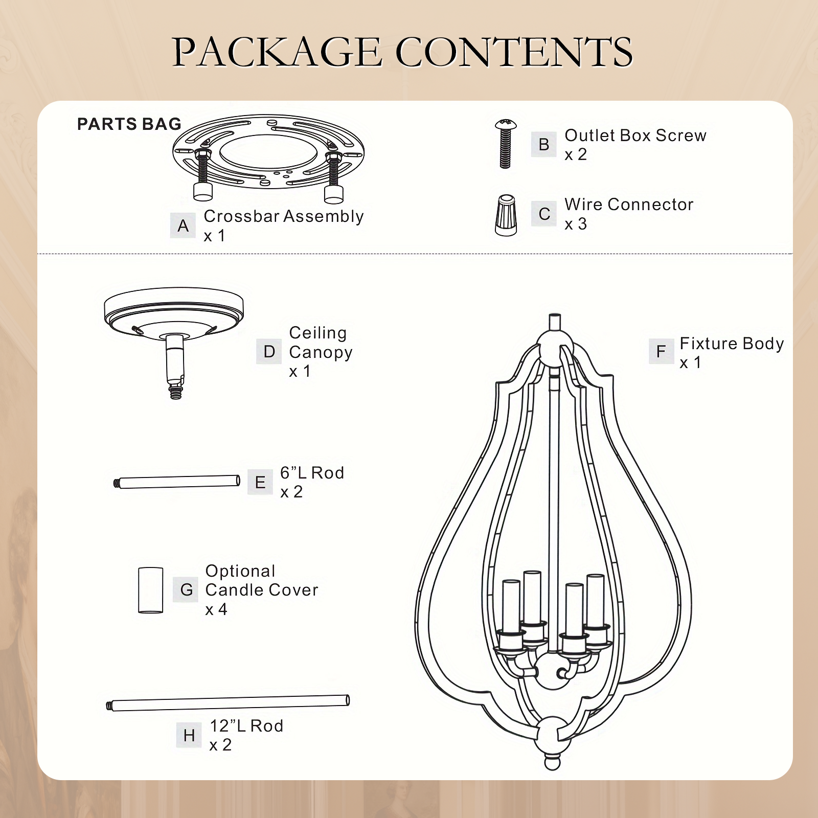 4-Light White Bud-Shaped Pendant Light - Vintage Metal French Country Style - Ideal for Kitchen Island, Farmhouse, Dining Room, Living Room, Bedroom & Foyer (Bulbs Not Included)