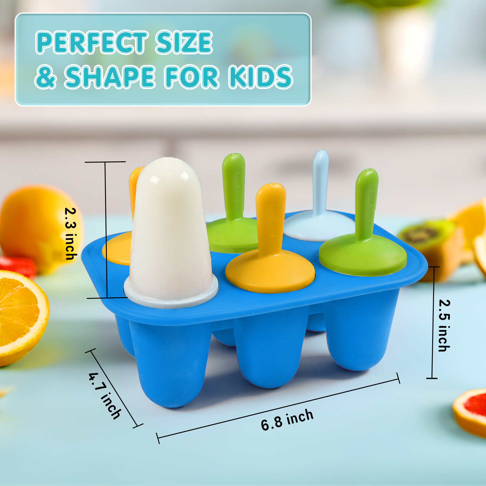 6 Cavity Silicone Popsicle Molds for Toddlers, BPA-Free Reusable Ice Pop Molds with Colorful Sticks, Easy Demold DIY Frozen Treat Molds for Juice, Yogurt and Fruit Puree