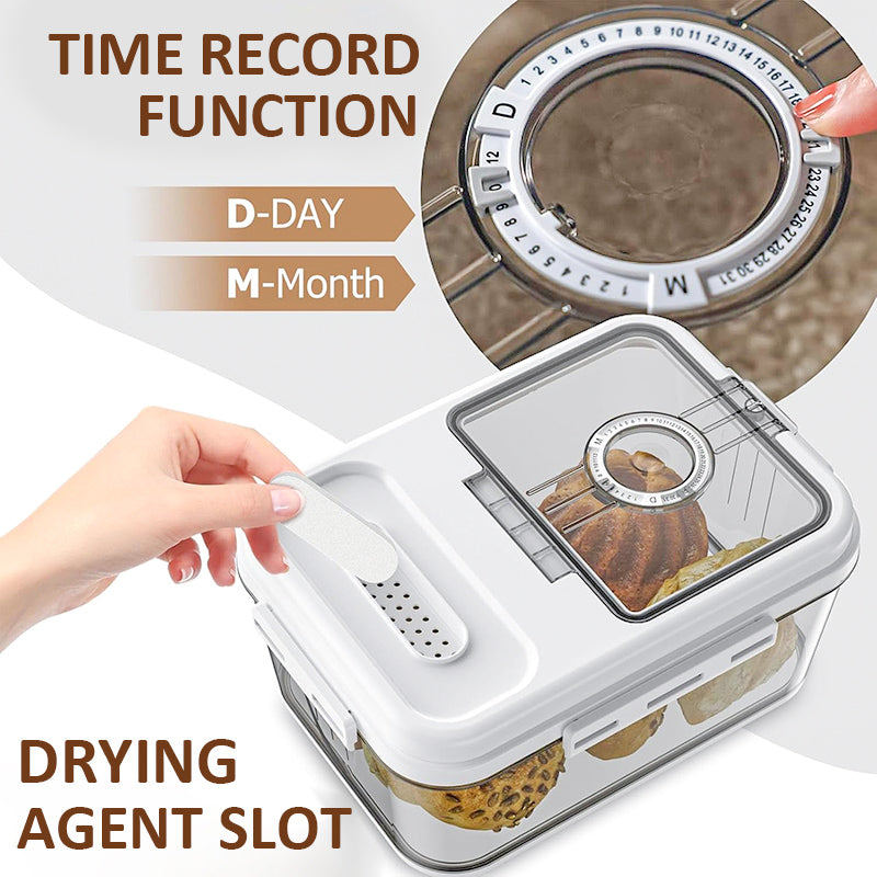 Large Airtight Bread Storage Container with Time Recording Lid, Bread Box for Kitchen Countertop, Bread Keeper Holds Loaf, Toast & Cookies