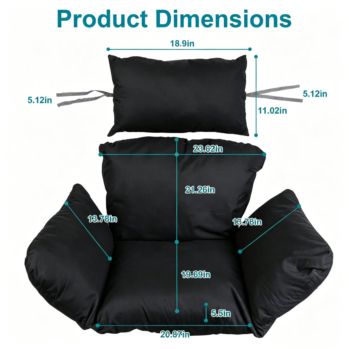 Hanging Egg Chair Cushion with Head Pillow, Thick Hollow Cotton Replacement Pad, Removable Washable Polyester Cover for Indoor Outdoor Wicker Swing Chair