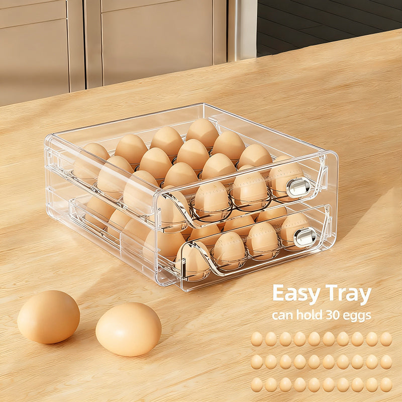 Egg Organizer for Refrigerator, Large Egg Holder for Fridge, Clear Egg Container for Refrigerator, Stackable Egg Storage Trays for Countertop, Egg Drawer Dispenser, Egg Storage Container