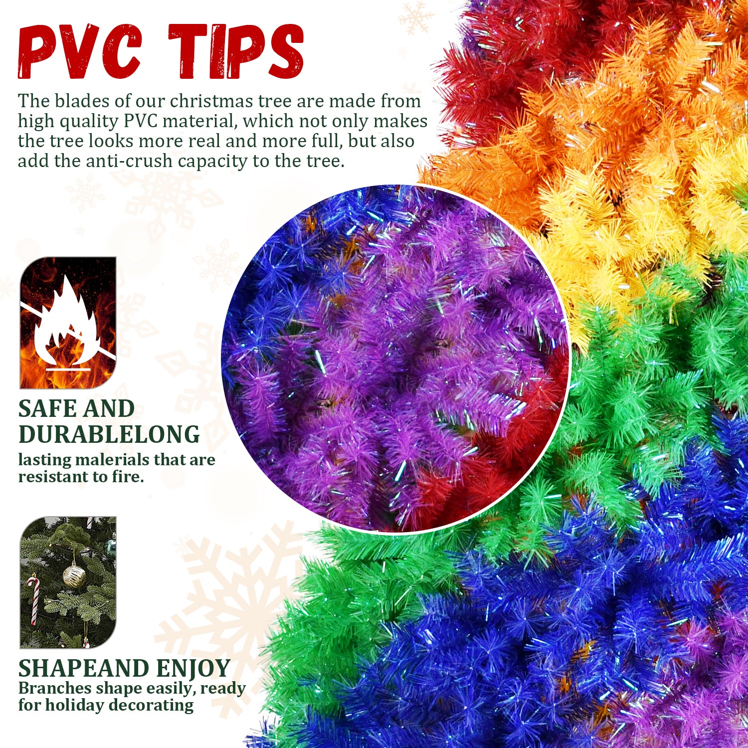 6FT/7.5FT Rainbow Spiral Christmas Tree - Colorful PVC Artificial Holiday Tree with Unique Spiral Design and Sturdy Metal Stand