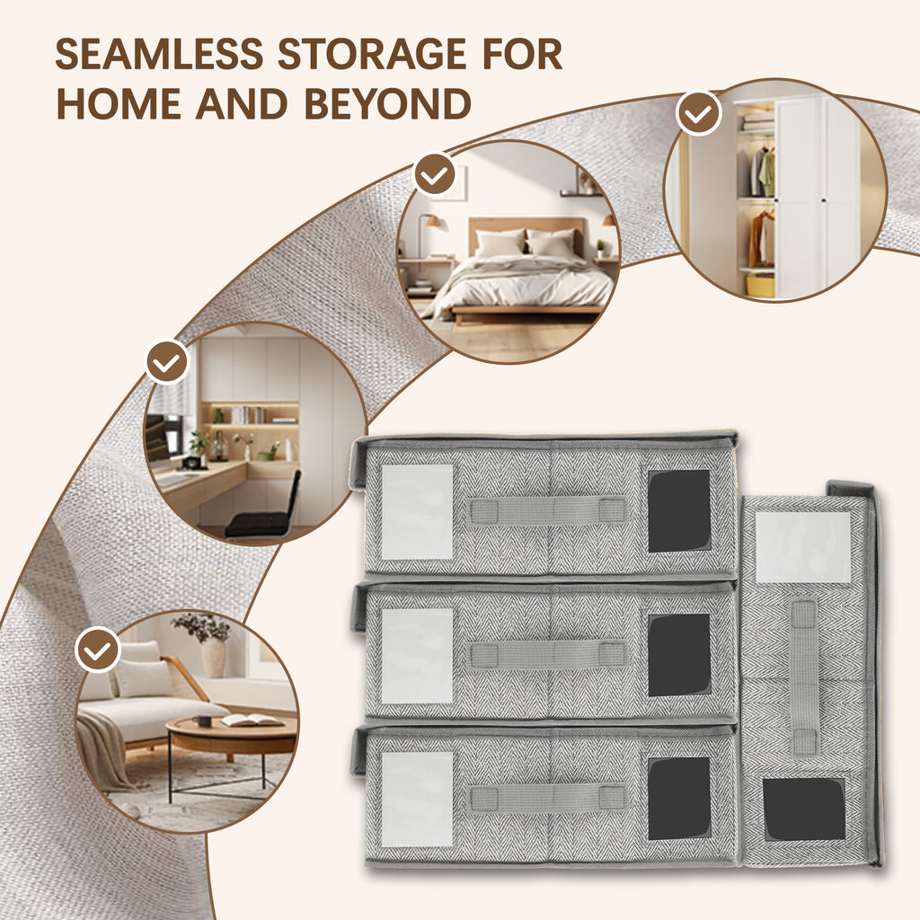Nonwoven Bedding Storage Box with Removable Lid and Clear Window, Clothes Organizer for Sheets, Pillowcases, Socks, Underwear, Storage Bin