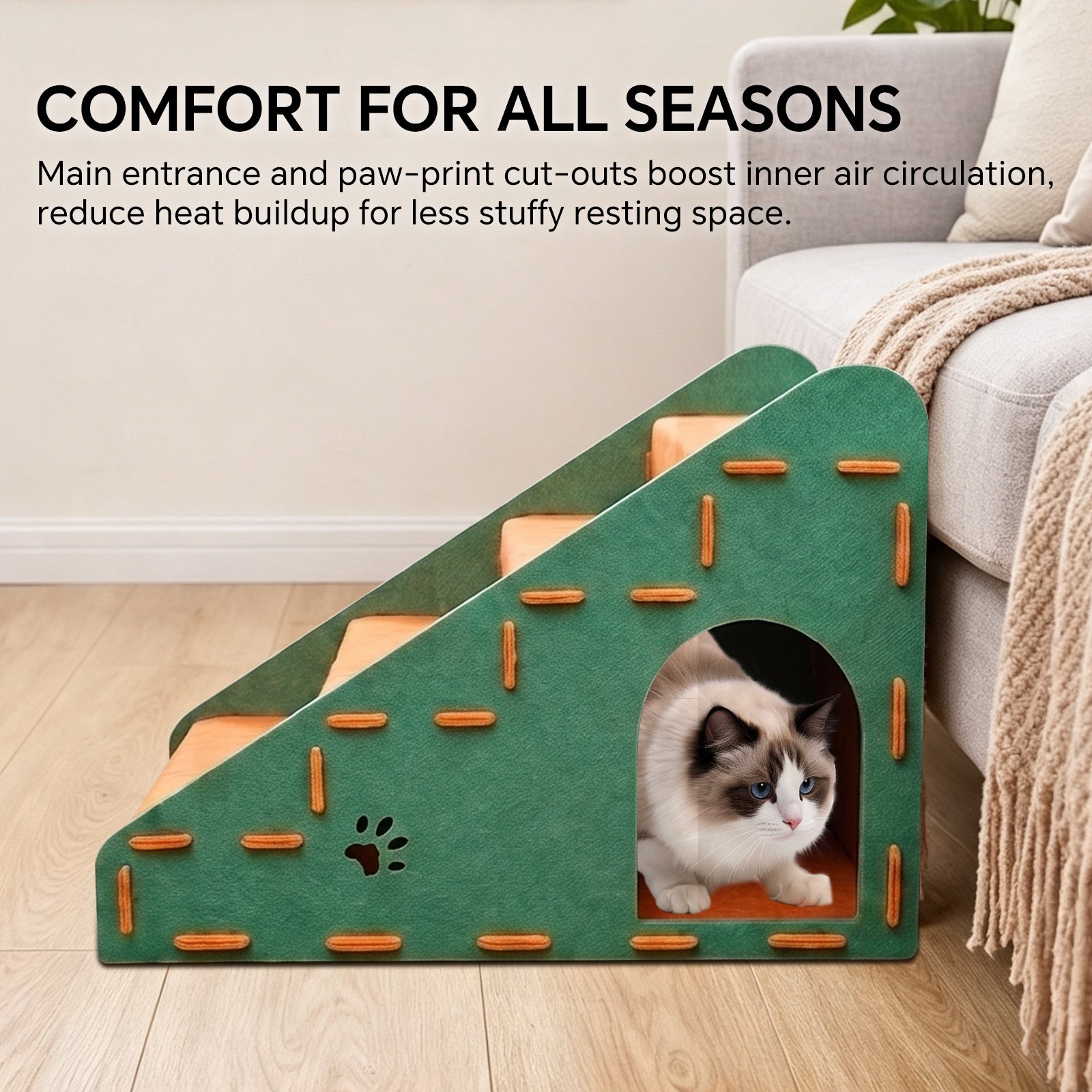 4-Step Felt Pet Stairs with Hideaway Cave, Non-Slip Dog Cat Ramp Steps for Sofa Bed, Small Pet Climbing Ladder