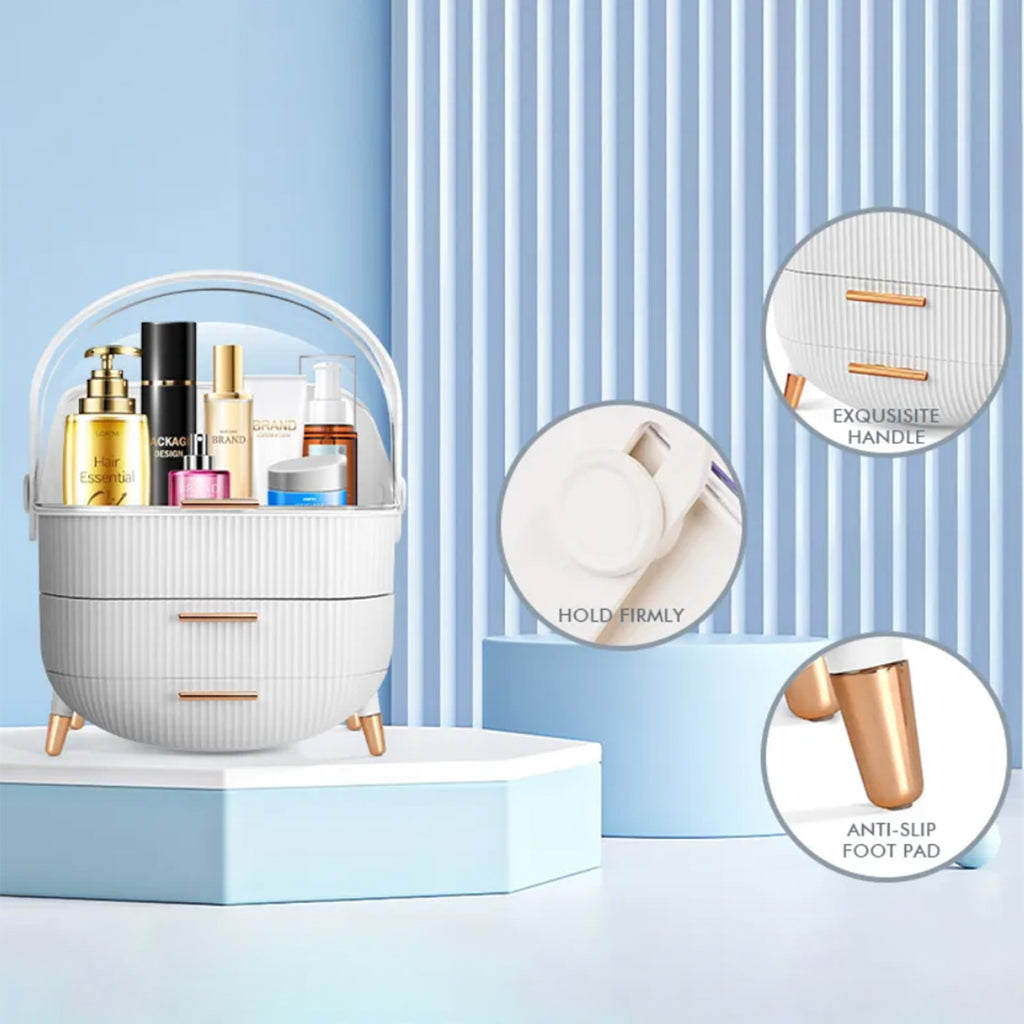Makeup Organizers and Storage, vanity makeup organizer, cosmetic skincare storage, with lid and drawers, display case, countertop, white