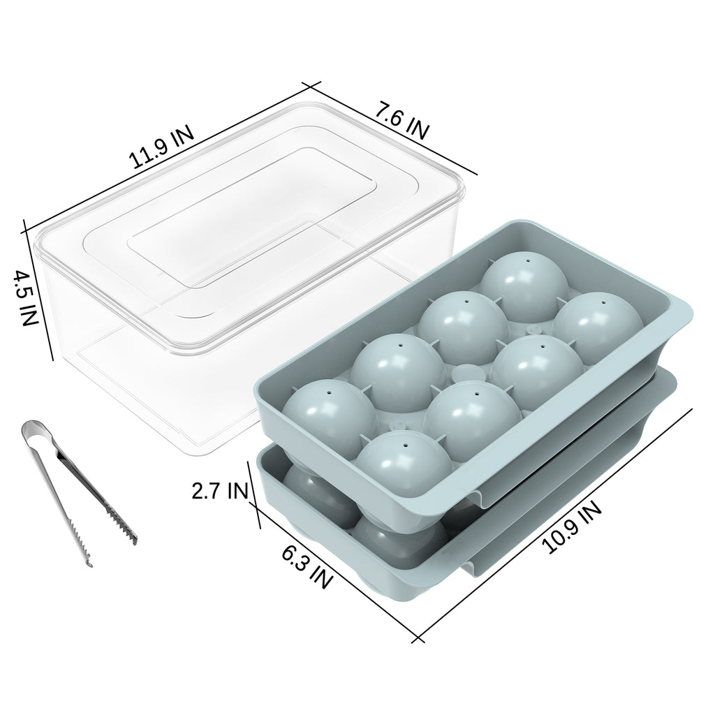 2.5" Large Round Ice Ball Mold with Container & Tongs, 8 Pack Big Sphere Ice Cube Tray for Whiskey Bourbon Cocktail