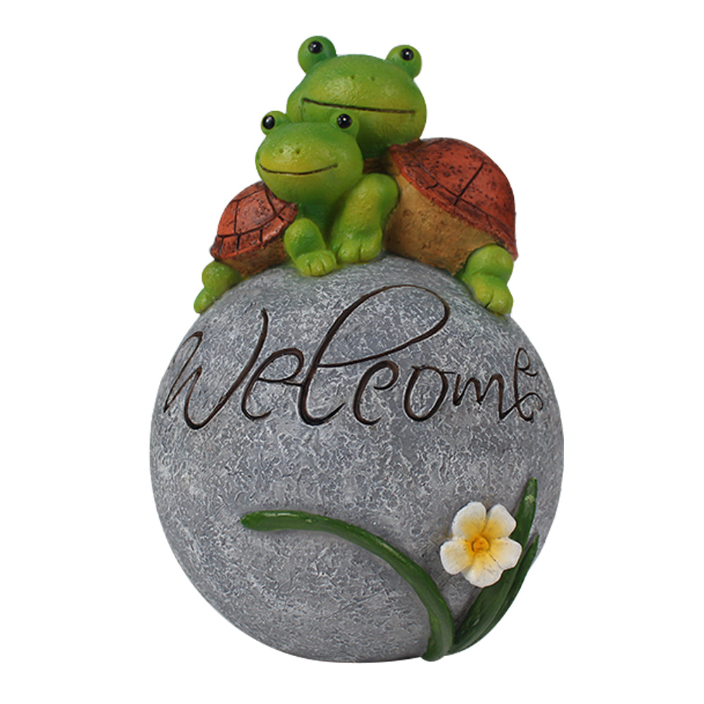 Two Welcome Turtle Statues on Rock, Resin Garden Lawn Ornament, Outdoor Sculpture Decor for Yard, Patio & Lawn, 8 x 5.5 Inches