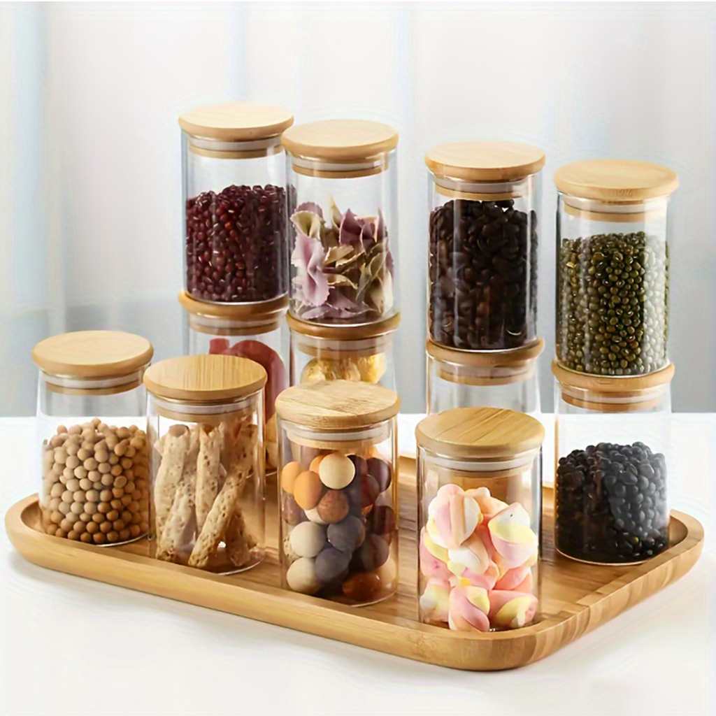 12 Pack Glass Jars Set, Food Storage Containers With Bamboo Lids, Meal Prep Containers For Home Kitchen, Organizer For Snack, Spice, Herb, Cereal