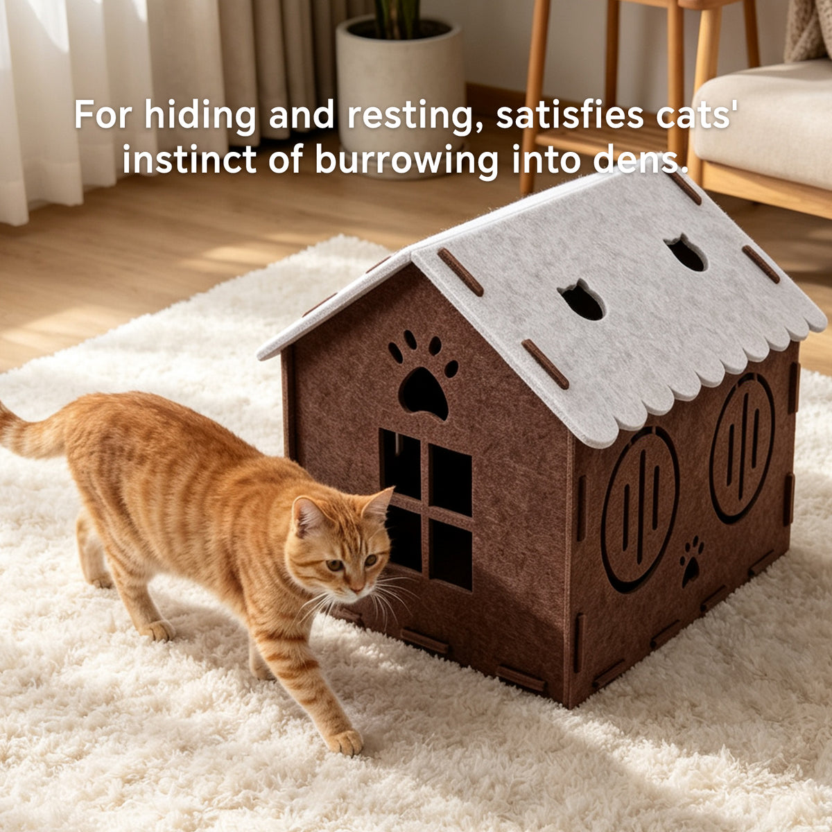 Felt Cat House for Indoor Cats, Cozy Cave Bed & Cat Hideaway for Sleeping, Resting and Relaxing