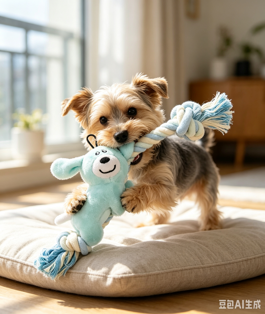 Light Blue Puppy Plush Rope Dog Chew Toy, Braided Tug Toy for Interactive Play & Teeth Cleaning