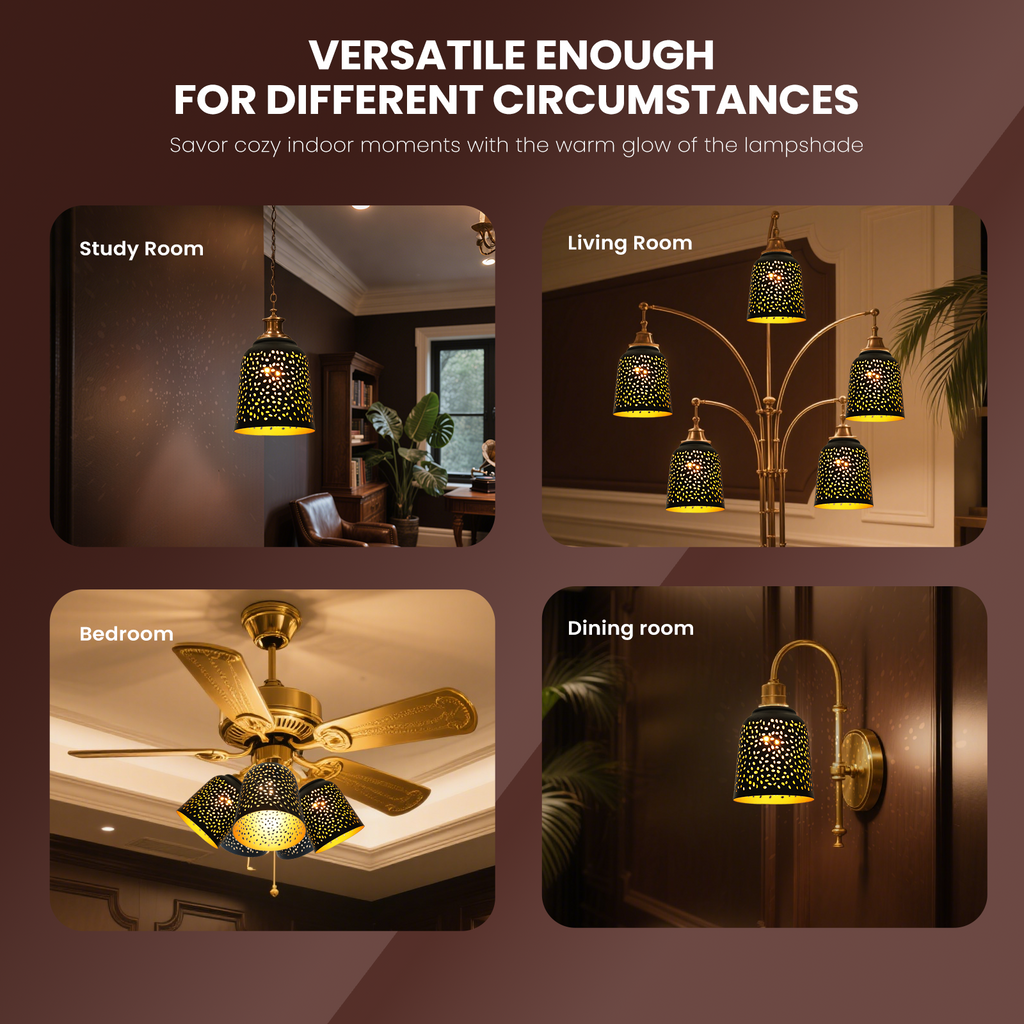 4-Pack Etched Raindrop Metal Pendant Light Shades,5" Diameter, Bronze/Black for Ceiling Fan & Lamp Covers