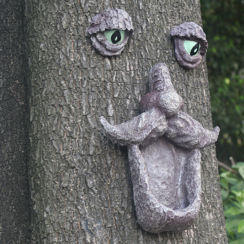 Tree Face Bird Feeder, Whimsical Old Man Face Outdoor Garden Sculpture, Big Eyes Yard Art Decor for Trees, Patio and Lawn