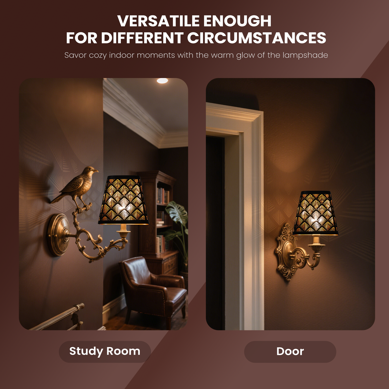 "Set of 2 Square Metal Lamp Shades with Etched Arrow Design, Black & Gold Finish, 3.55 x 5.6 Inches for Table or Floor Lamps"