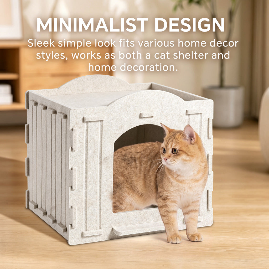 Foldable Felt Cat House Bed with Hanging Ball, Scratch Resistant Hideaway Cave for Indoor Cats and Timid Cats, Cozy Cat Nest with Dual Entrances