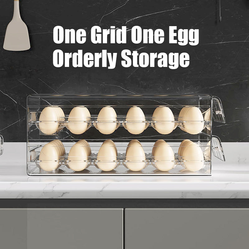 Egg Organizer for Refrigerator, Large Egg Holder for Fridge, Clear Egg Container for Refrigerator, Stackable Egg Storage Trays for Countertop, Egg Drawer Dispenser, Egg Storage Container