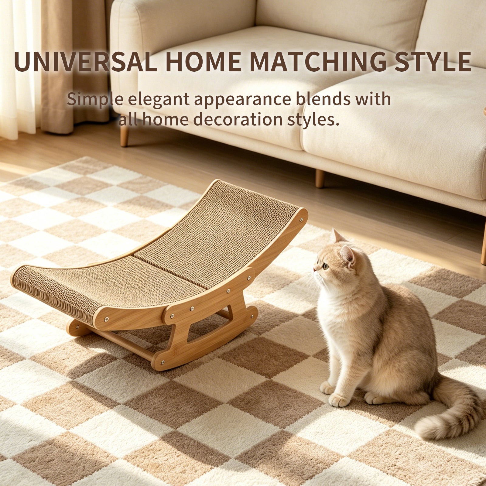 Cat Scratcher Bed for Indoor Cats, Natural Sisal Cat Scratching Board with Wood Frame, Modern Cat Lounger and Scratch Pad Furniture
