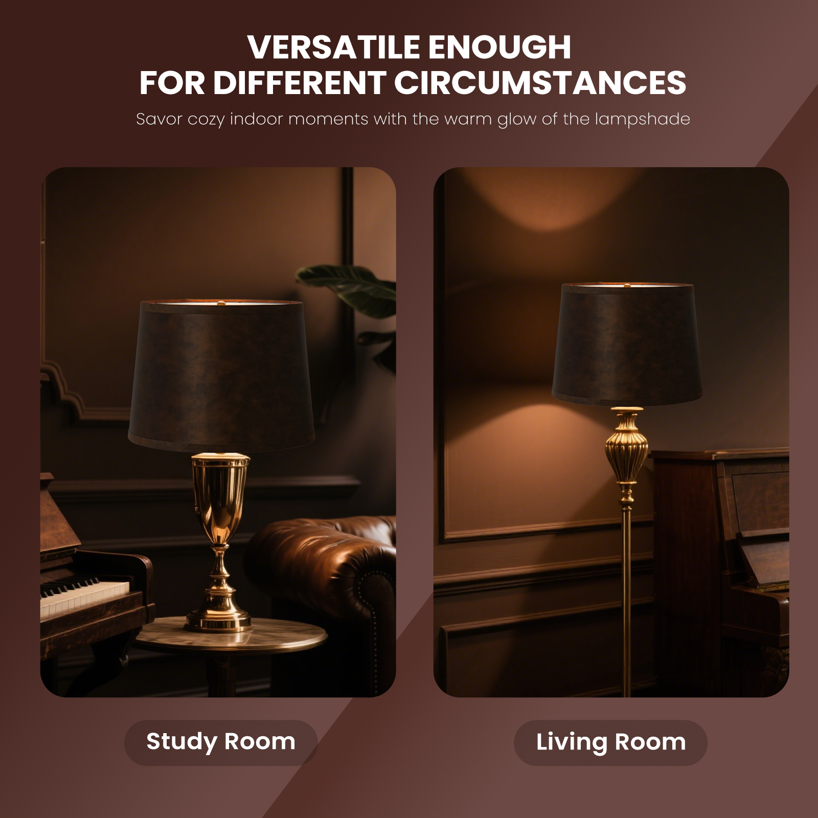 ALUCSET 2-Pack 13"×15"×11" Brown Faux Leather Empire Lamp Shades, Spider Fitter with Harp Included for Table & Floor Lamps