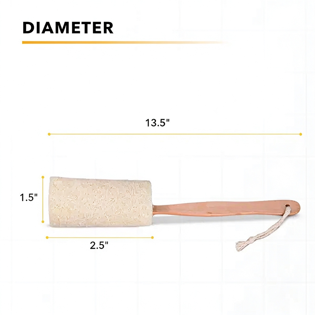 AEELLEEA Natural Loofah Bath Brush with Long Wooden Handle, Exfoliating Shower Scrubber for Back Body