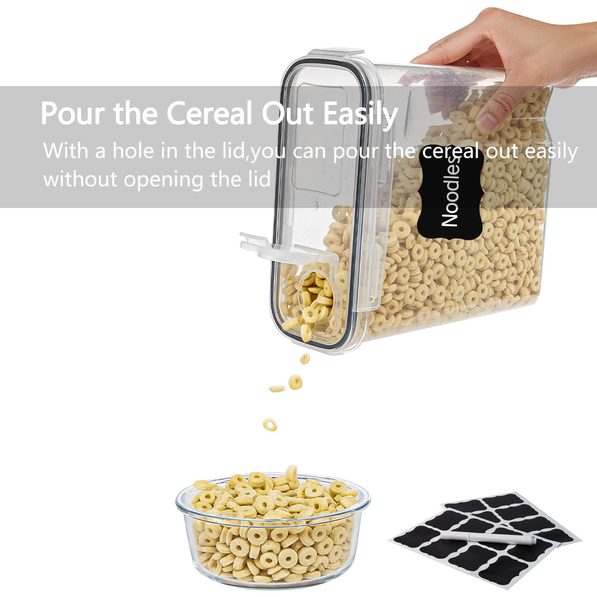 Cereal Containers Storage Set, 4PCS Airtight Food Storage Containers with Lids, Cereal Dispensers for Pantry Organization, Pour Spout, Labels and Marker