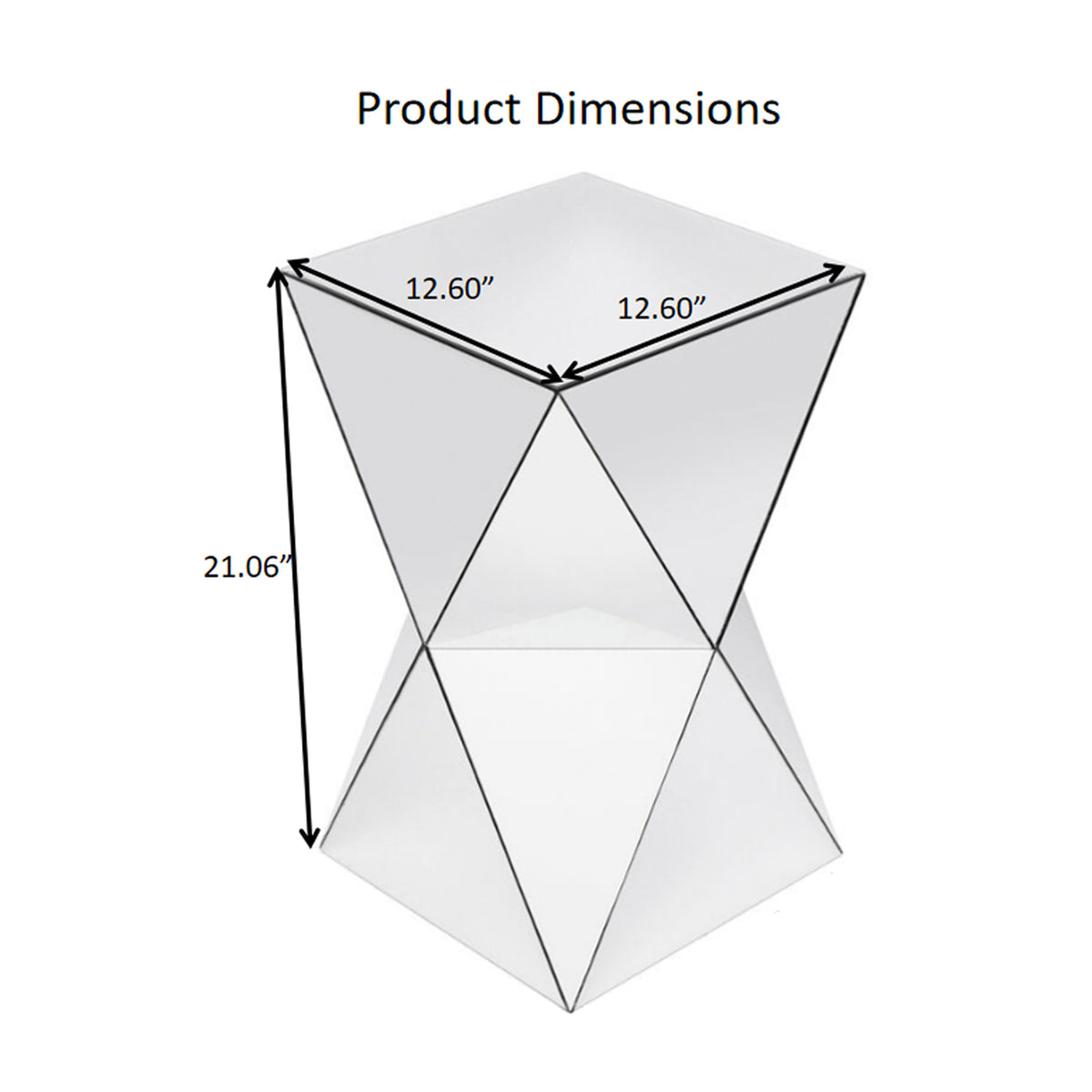 AEELLEEA 12.6 in Mirrored Geometric Side Table, Silver Square Accent End Table, Modern Nightstand for Living Room Bedroom
