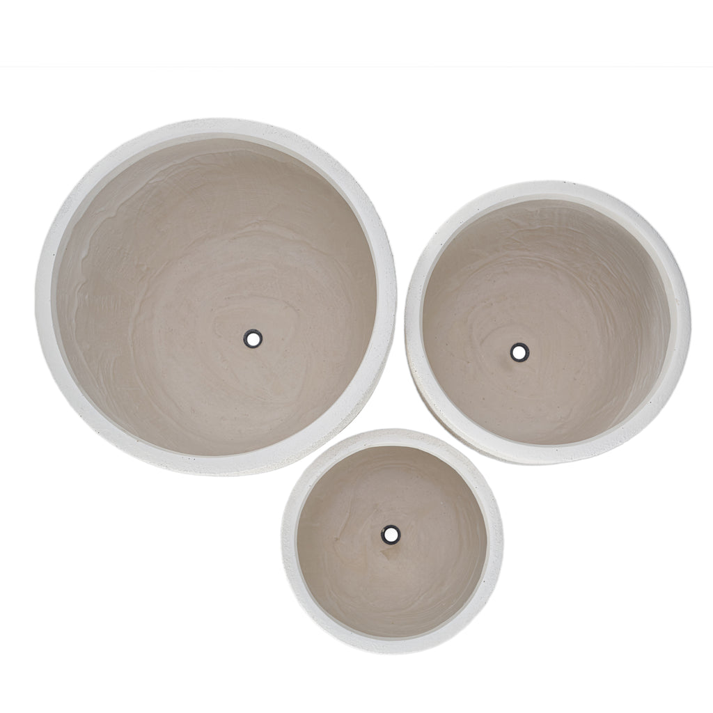 AEELLEEA Set of 3 MGO Planters, 16.9/14/11.2 in Round Indoor Outdoor Flower Pots with Drainage Holes, Stackable, White