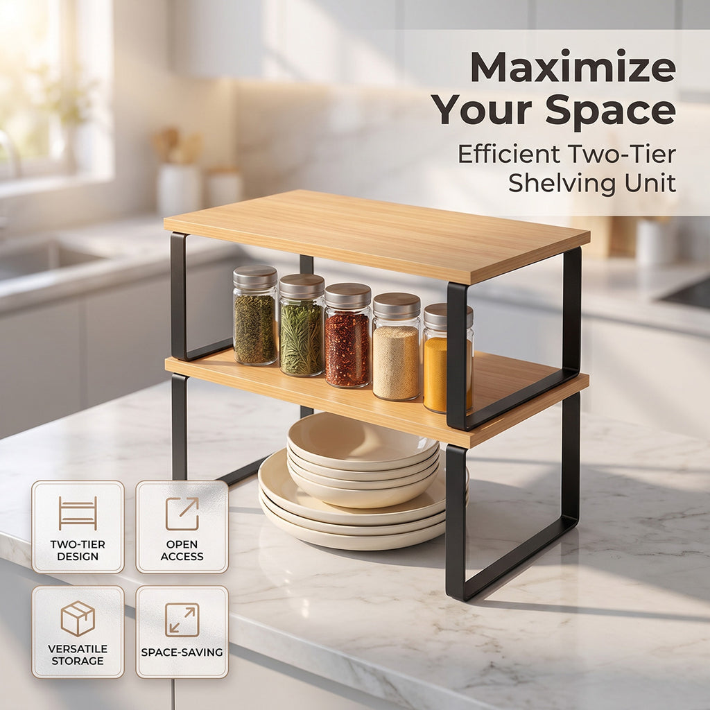 2-Piece Kitchen Cabinet Organizer Shelves, Spice Rack Storage Organizers for Pantry, Countertop and Kitchen Cabinet