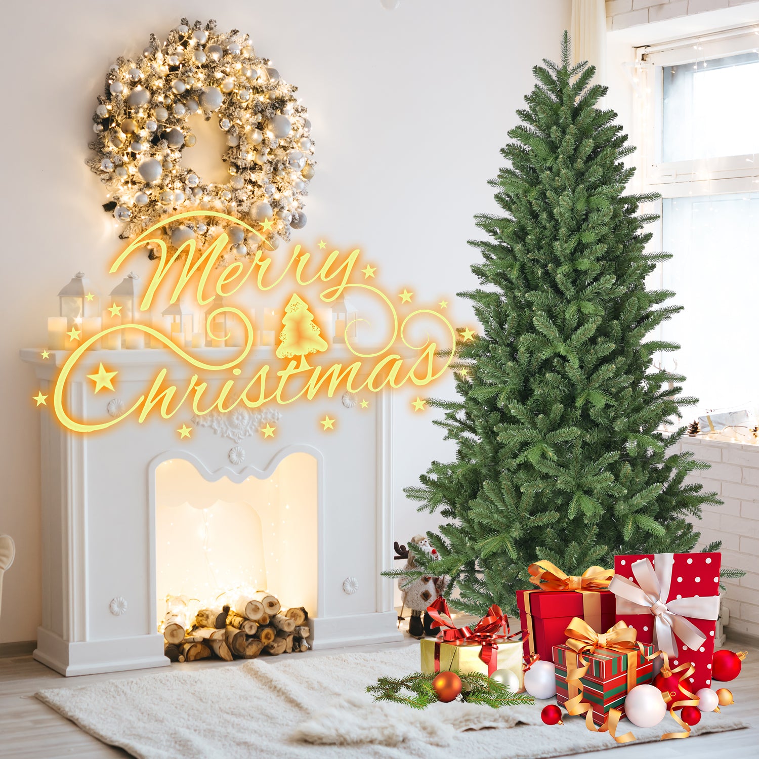 6FT Realistic Artificial Christmas Tree - Full & Lush Hinged Design with PE+PVC Needles, 1168 Branch Tips, Easy-Assembly Holiday Tree with Sturdy Metal Stand for Indoor Decor