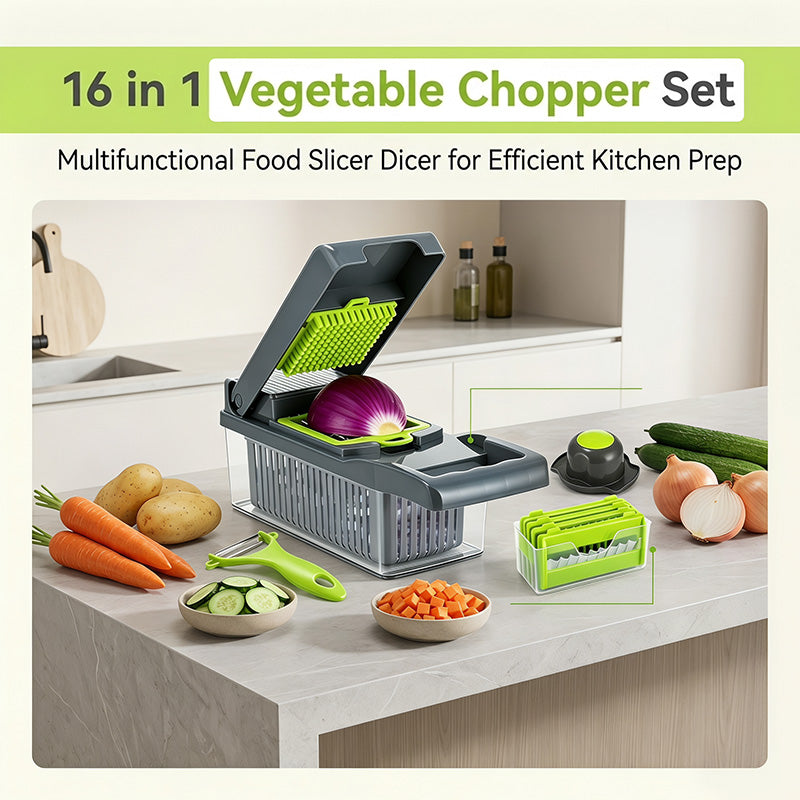 Vegetable Chopper with Container, Multifunctional Mandoline Slicer and Food Cutter for Kitchen Vegetable and Fruit Prep