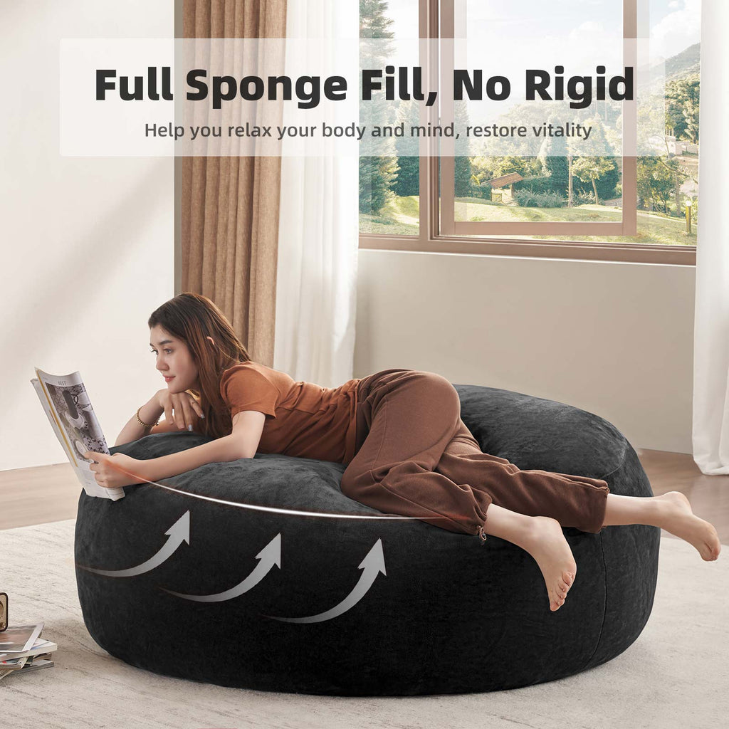 AEELLEEA 5FT Teddy Velvet Bean Bag Chair, Shredded Memory Foam Oversized Lazy Sofa, Removable Washable Cover for Living Room Bedroom