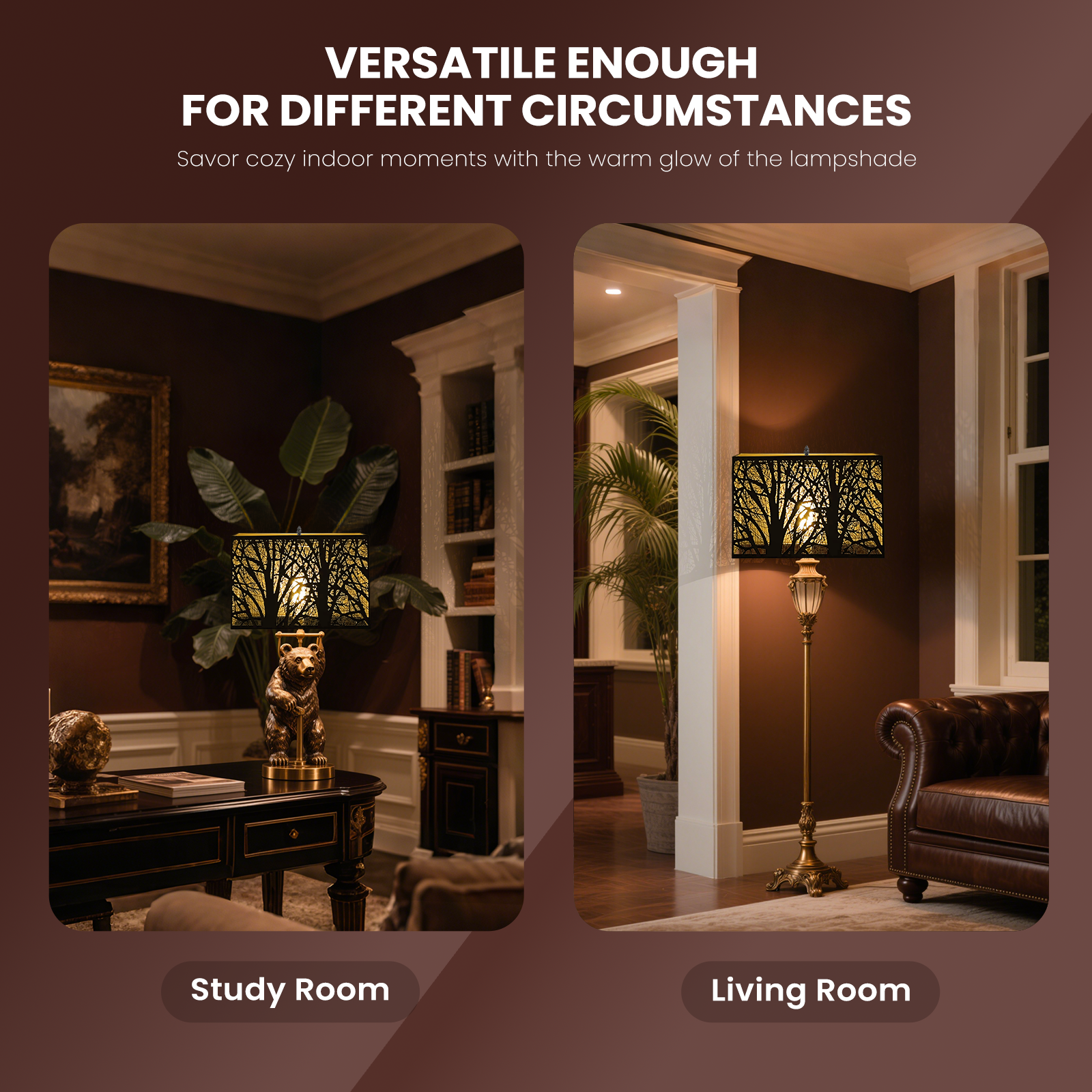 Black & Gold Rectangular Forest Lampshade – 8×14×9 Inch