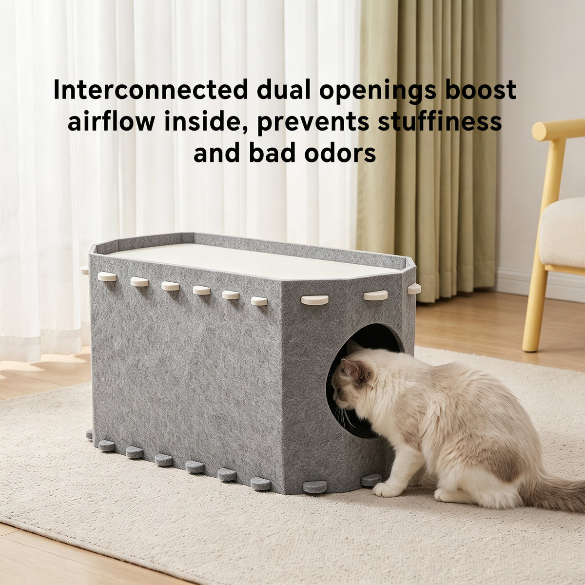 Felt Cat House for Indoor Cats, Peekaboo Cat Cave Bed with Cozy Hideaway and Multiple Openings, Light Gray