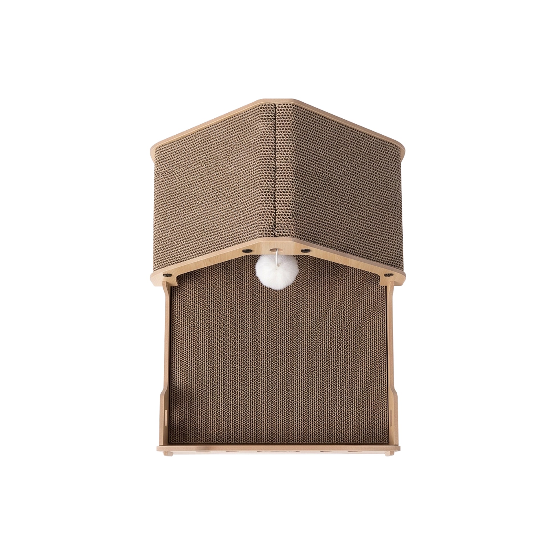 Cat Scratcher Bed, 3‑In‑1 Vertical Curved Cat Scratch Pad With Solid Wood Frame & Hanging Pom‑Pom Toy For Indoor Cats