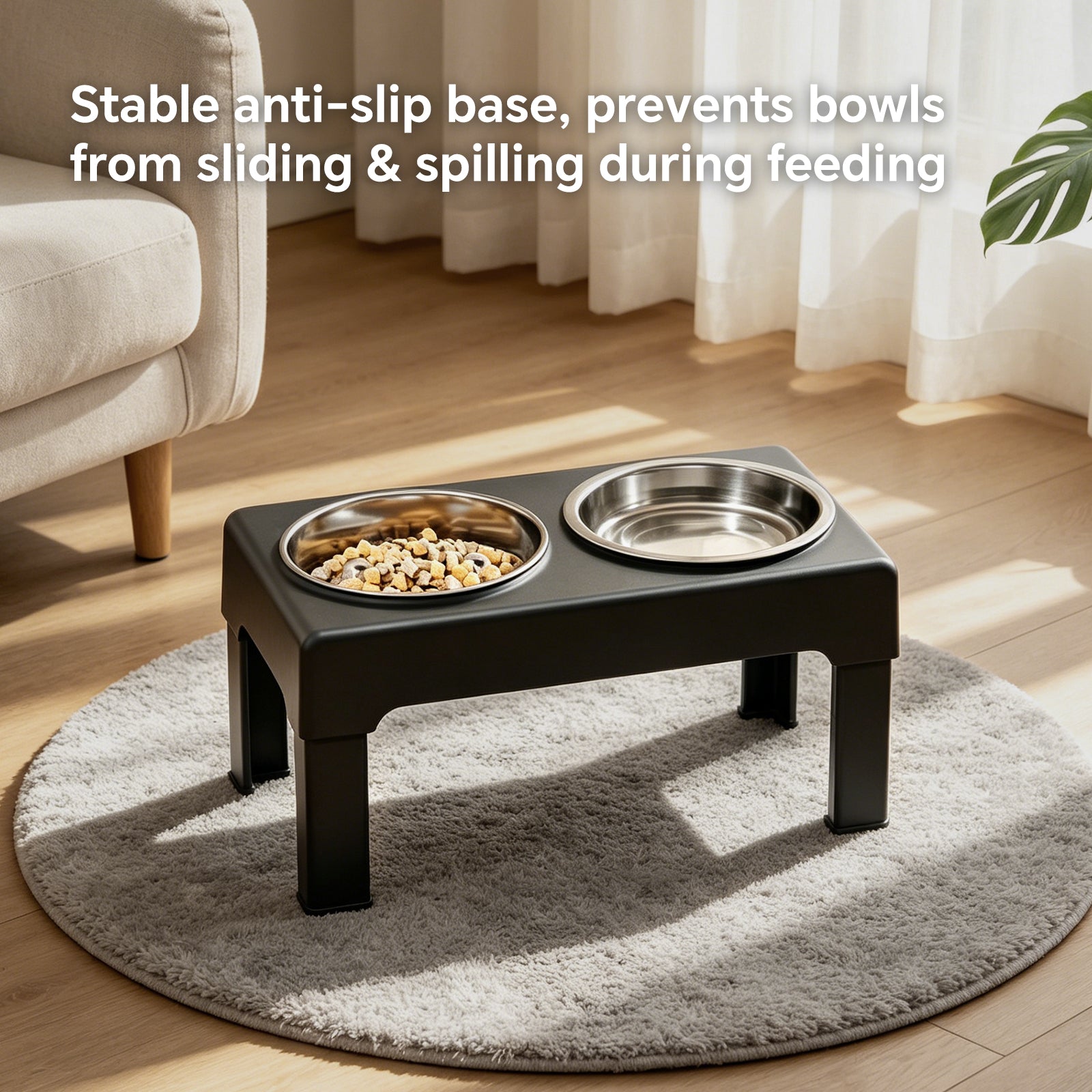 Adjustable Height Raised Dog Bowl Stand with Slow Feeder Bowl & Regular Stainless Steel Bowl, Elevated Pet Feeder Station for Small Medium Large Dogs