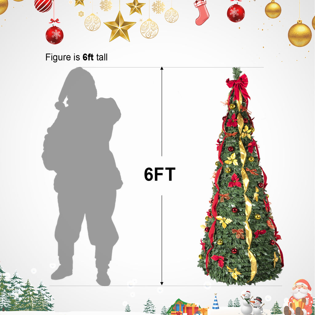 6FT/ 7.5FT glamorous lighted Christmas tree withornaments is the perfect festive home decoration for aparty. The tree features festive details, such as bows andribbons