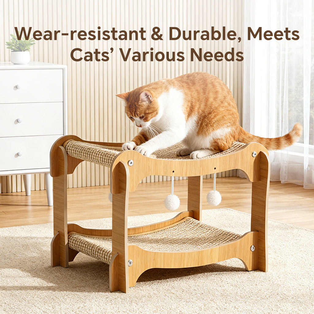 Ergonomic Cat Scratching Lounge Chair Bed- Natural Sisal Scratcher with Solid Wood Frame and Anti Slip Base for Pets