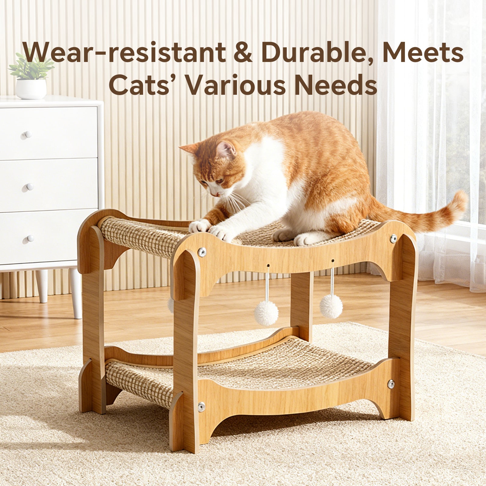 Ergonomic Cat Scratching Lounge Chair Bed- Natural Sisal Scratcher with Solid Wood Frame and Anti Slip Base for Pets