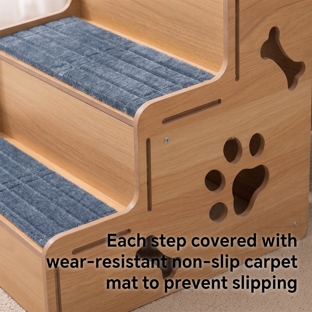 Wooden Carpeted Pet Steps, Non-Slip Dog Stairs Pet Ladder for Small Dogs, Puppies, Older Cats, Great for Couch & High Bed Access