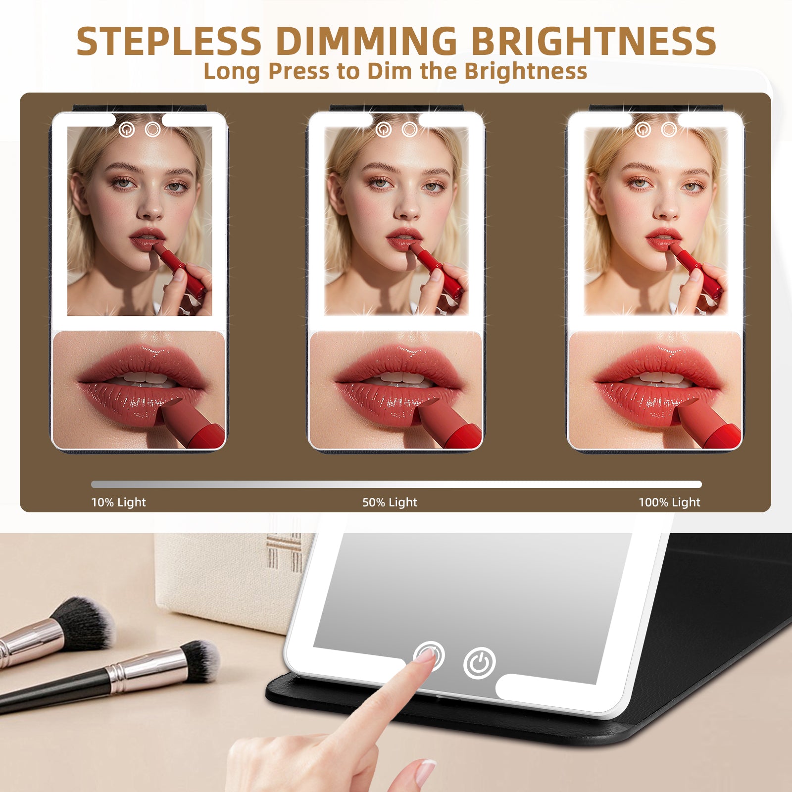 20X Magnification LED Travel Mirror  3Color Light Black Leather Case Portable