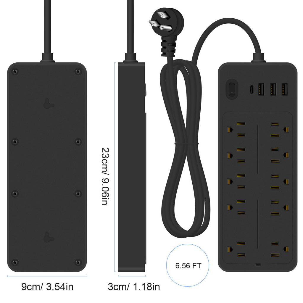 6 FT Surge Protector Power Strip, 10 Outlets 4 USB Ports(1 USB‑C), 14‑in‑1 Long Extension Cord, Flat Plug, 1700J, 1625W/13A, White