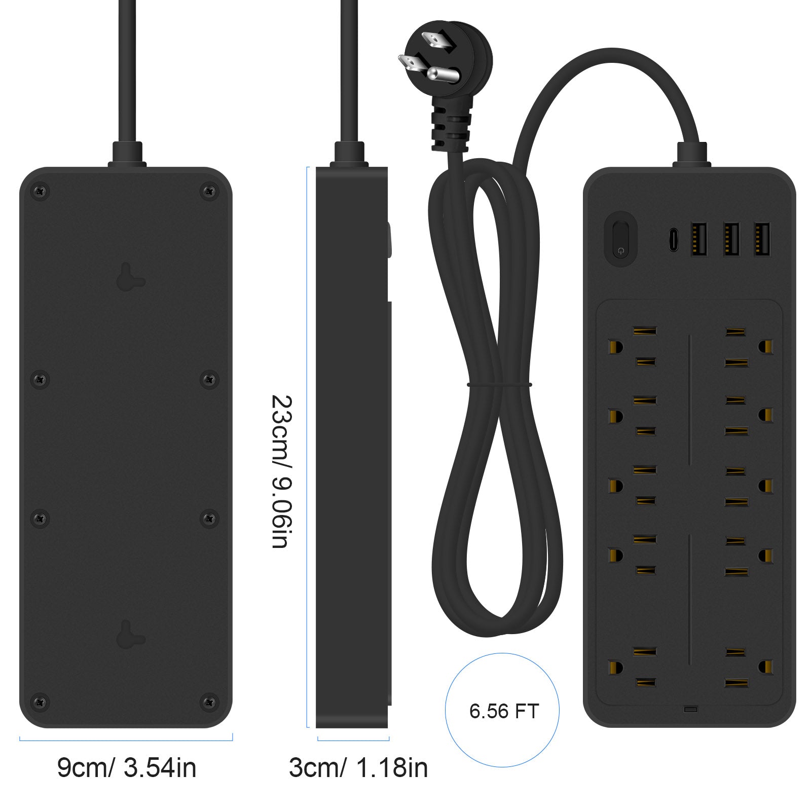 6 FT Surge Protector Power Strip, 10 Outlets 4 USB Ports(1 USB‑C), 14‑in‑1 Long Extension Cord, Flat Plug, 1700J, 1625W/13A, White