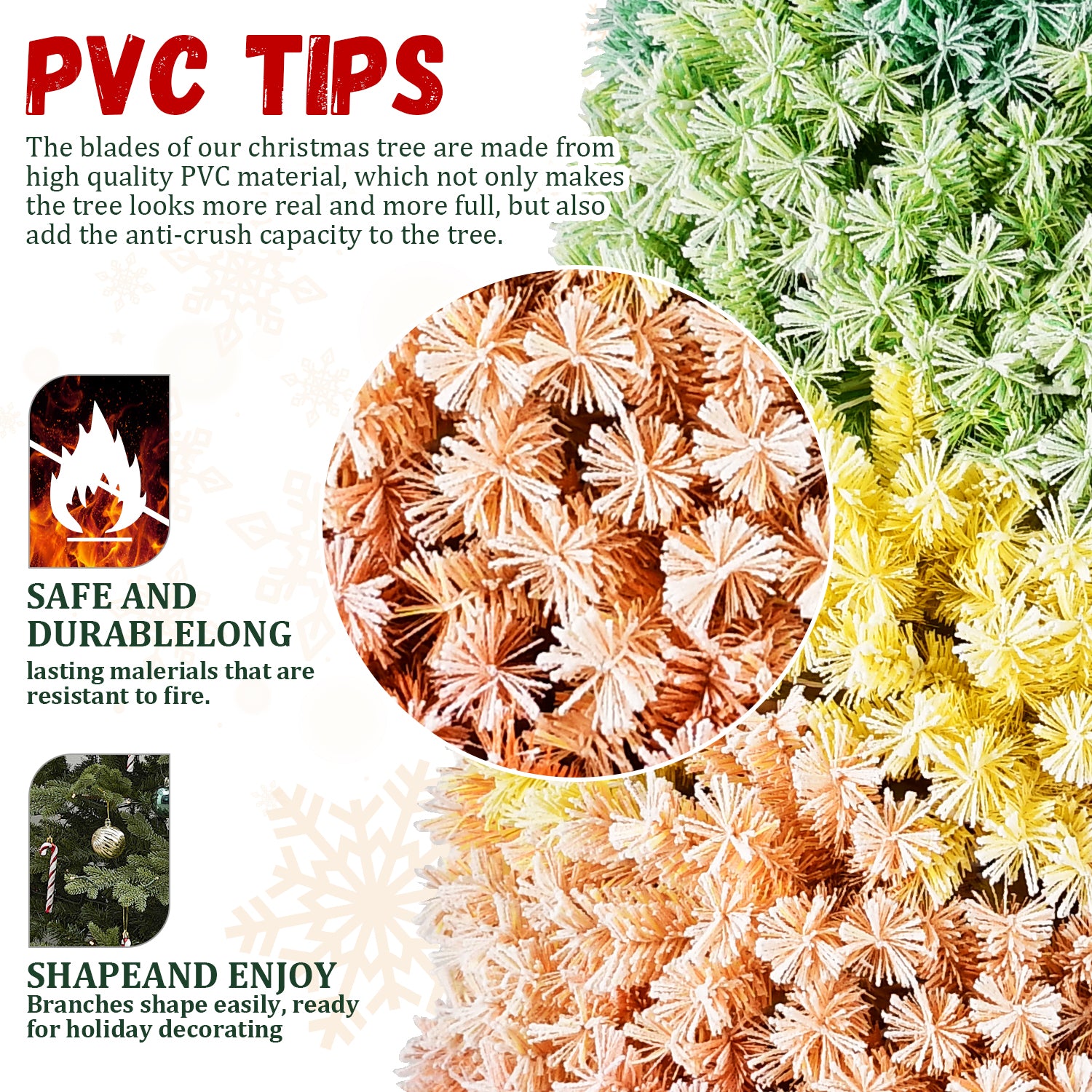 6FT/7.5FT Rainbow Gradient Christmas Tree, Snow Flocked Artificial Xmas Tree with Metal Stand for Holiday Decoration