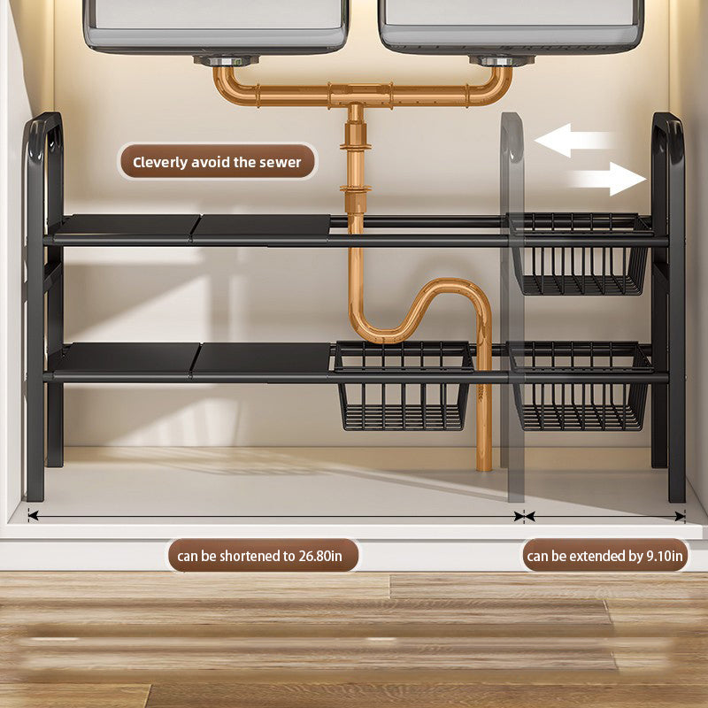 Under Sink Organizer and Storage,2 Tier Expandable Organization and Storage with 4 Panels and 4 Baskets,Cabinet Organizer,Under Sink Shelf,for Kitchen,Bathroom,Laundry Pantry Cabinet