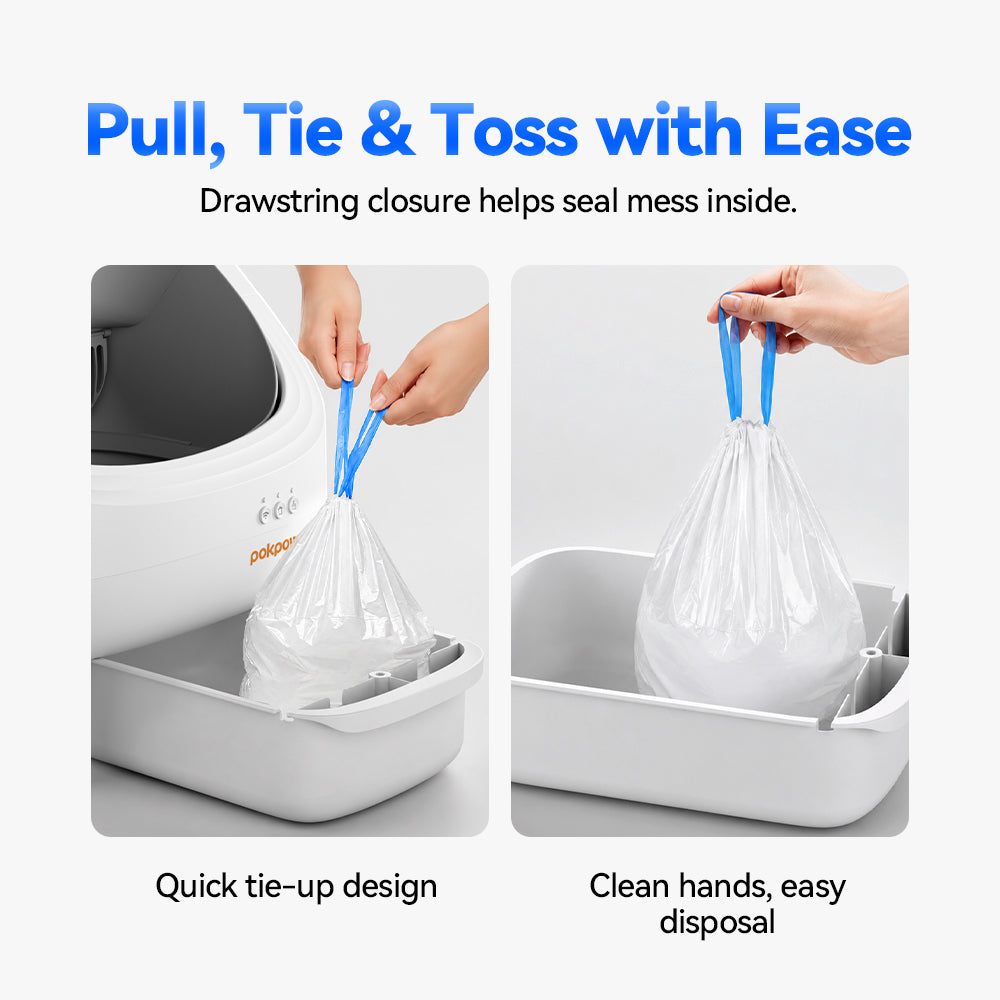 Aeelleea 1 Roll Drawstring Cat Litter Box Liners 20-Pack Leak-Resistant Fit Open-Top Auto Litter
