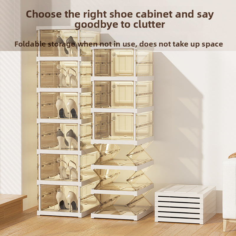 Foldable Collapsible Shoe Box Organizer Rack – 3 Tier Stackable Clear Sneaker Storage Boxes with Lids, Folding Shoe Cabinet Shelf, Plastic Portable Storage Bins with Easy Assembly for Closet Entryway