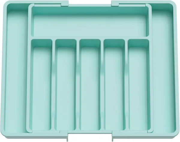 AEELLEEA Expandable Silverware Drawer Organizer Tray, Turquoise Adjustable Kitchen Utensil Holder for Flatware