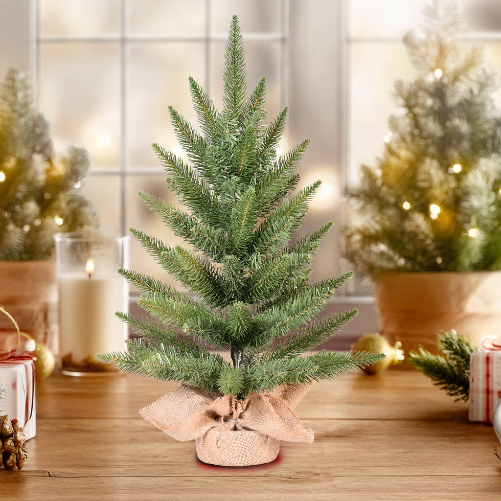 2FT Mini Tabletop Artificial Christmas Tree, 67 Branch Tips Realistic Unlit Pine Tree with Burlap Base, Holiday Decor for Home Office