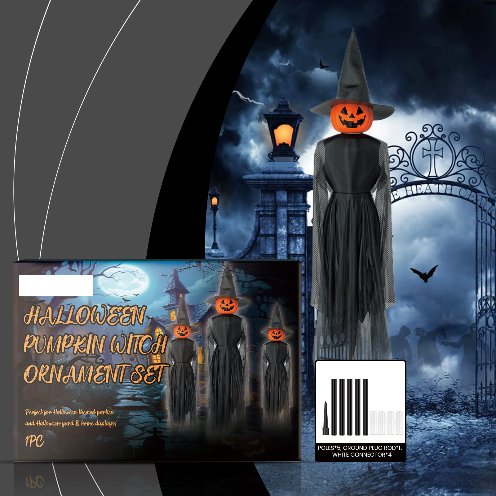Halloween Pumpkin Witch Figurine Set, Standing Jack-O-Lantern Witch Statues, Spooky Holiday Ornaments, Interactive Party Game Supplies for Yard Tabletop Fireplace Decor, Halloween Gift for Friends Neighbors Kids