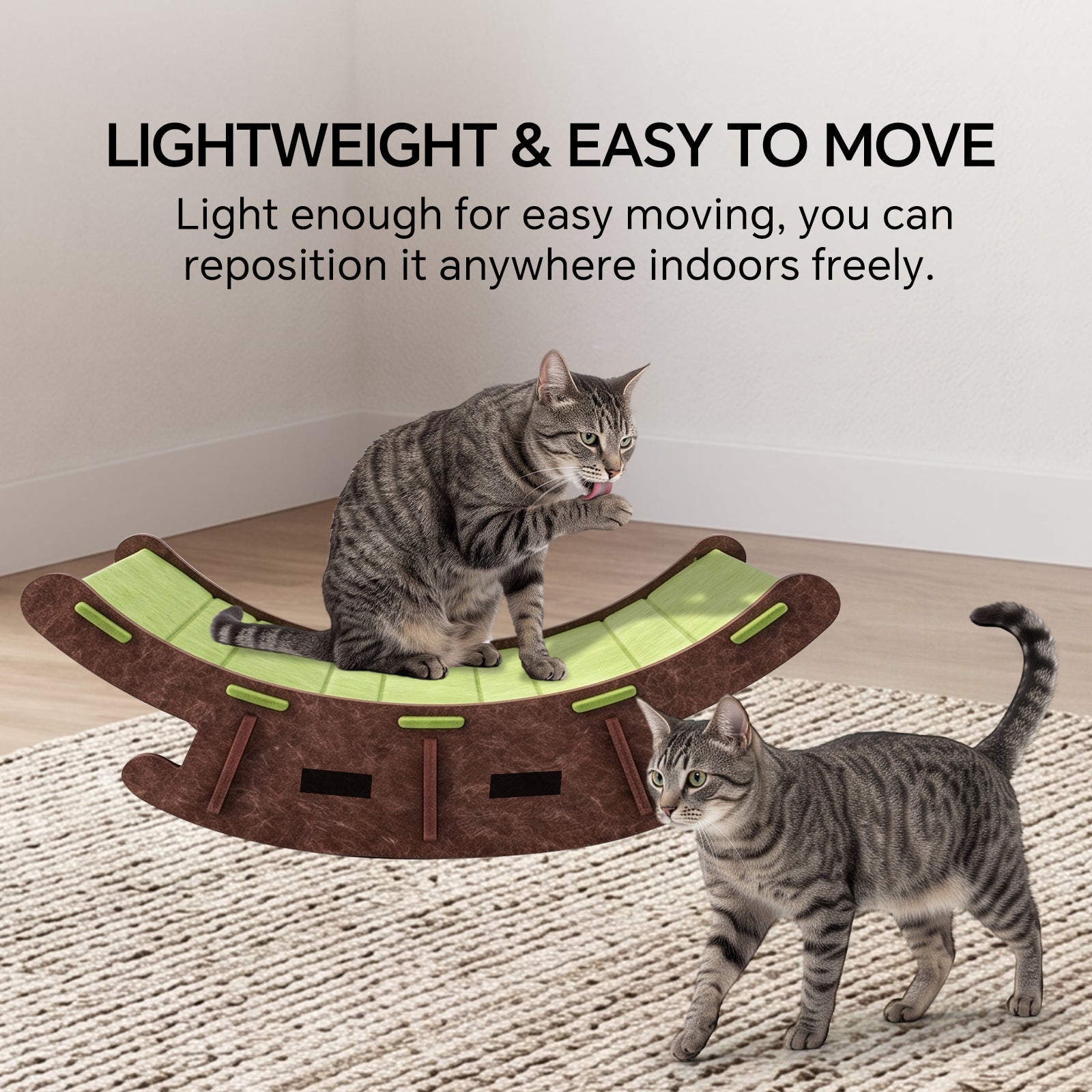 Felt Cat Rocking Bed, Gentle Rocking Cat Lounger with Scratch Resistant Surface, Interactive Indoor Cat Furniture for Kittens and Cats, Green